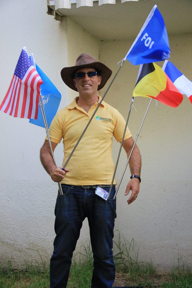 tourist guide with flag